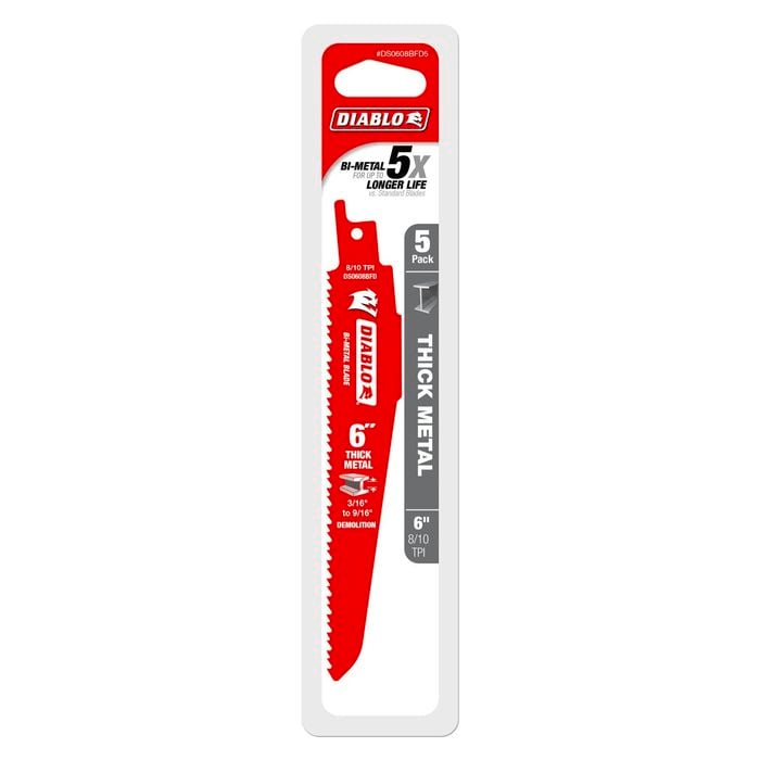Diablo 6" Bi-Metal Reciprocating Saw Blades For Thick Metal/Demolition - 5 Pack