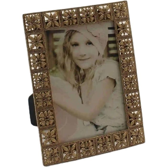 Willow & Silk Alloy/mdf 18cm Antique Gold Photo Frame W/flower Squares