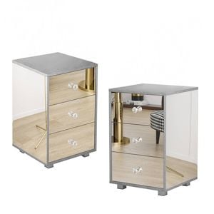 Advwin Bedside Table Set of 2 Mirrored Nightstand 3 Drawers Bedroom Storage Cabinet