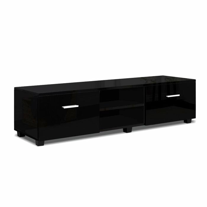 TV Cabinet Entertainment Unit Stand High Gloss Storage Shelf 140cm Black