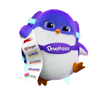OnePass purple penguin jumping