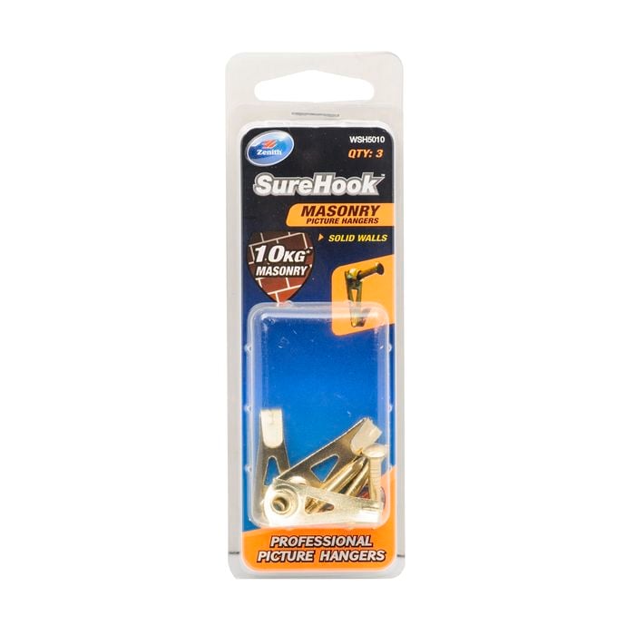 Zenith SureHook  Masonry 10kg Brass PlatedPicture Hanger 3pk