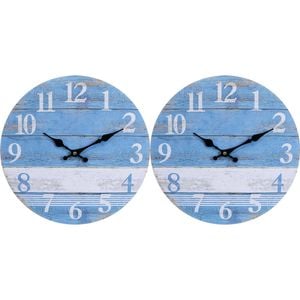 2x LVD Beach House Hanging Wall Clock Analogue 34cm Round Home/Office Decor