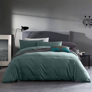 CottonMore 100% Cotton 650tc Soft Sateen Fabric Dark Green Quilt Cover Set - King