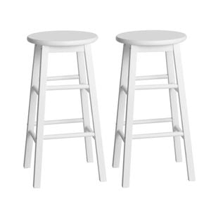 Homfurn 2x Bar Stools Round Wooden 61cm White Beech Kitchen Counter Pub Set