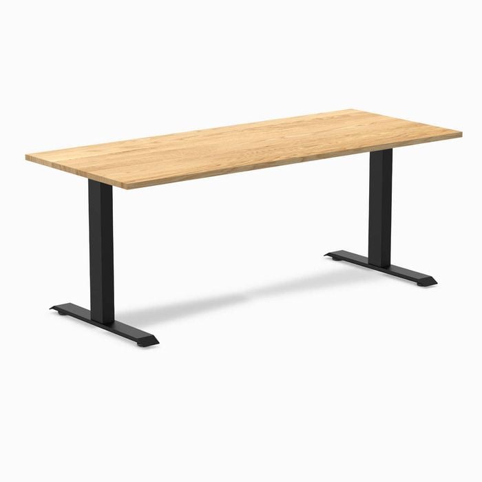 Desky Fixed Height White Oak Hardwood Desk 180x75cm Matte Black Leg