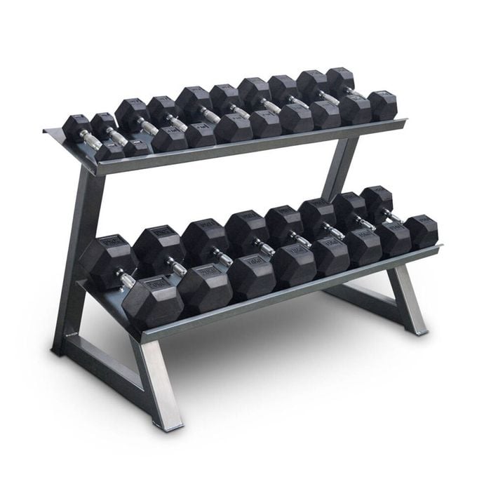 2-tier Flat Tray Dumbell Rack Stand Home Gym Storage 135x80cm