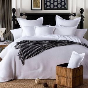 CottonMore 100% Premium Cotton White Waffle Quilt Cover Set - Single