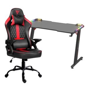 Advwin Gaming Office Desk 120cm LED Light & Gaming Chair Black & Red