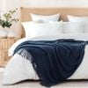 Gioia Casa Micro Plush Knitted Woven Throw Blanket - Navy