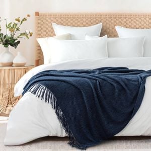 Gioia Casa Micro Plush Knitted Woven Throw Blanket - Navy