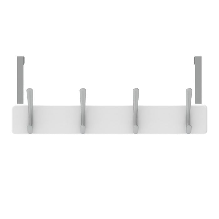 MODE 4 Brushed Nickel Hooks on White Board Over Door Hanger