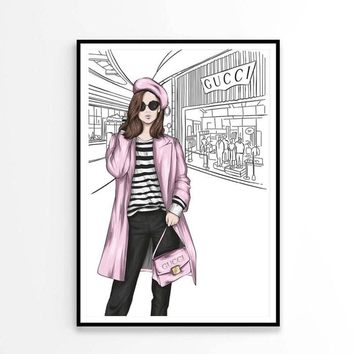 Pink Stylish Lady with Elegant Handbag   Print 100% Australian Made 60 x 90cm   (Poster)
