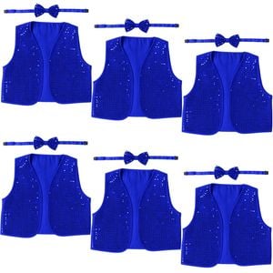 6x Kids Sequin Vest Bow Tie Set Costume 80s Party Dress Up Waistcoat Blue