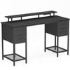 Advwin 137cm Black Computer Desk with LED Lights Power Outlets Gaming Desk