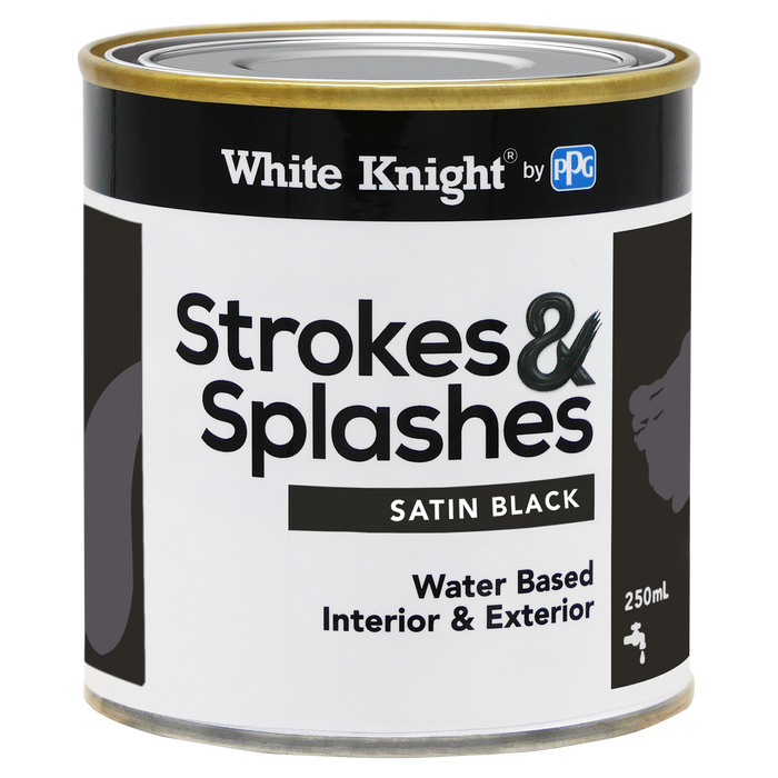 White Knight 250ml Black Satin Strokes And Splashes Paint