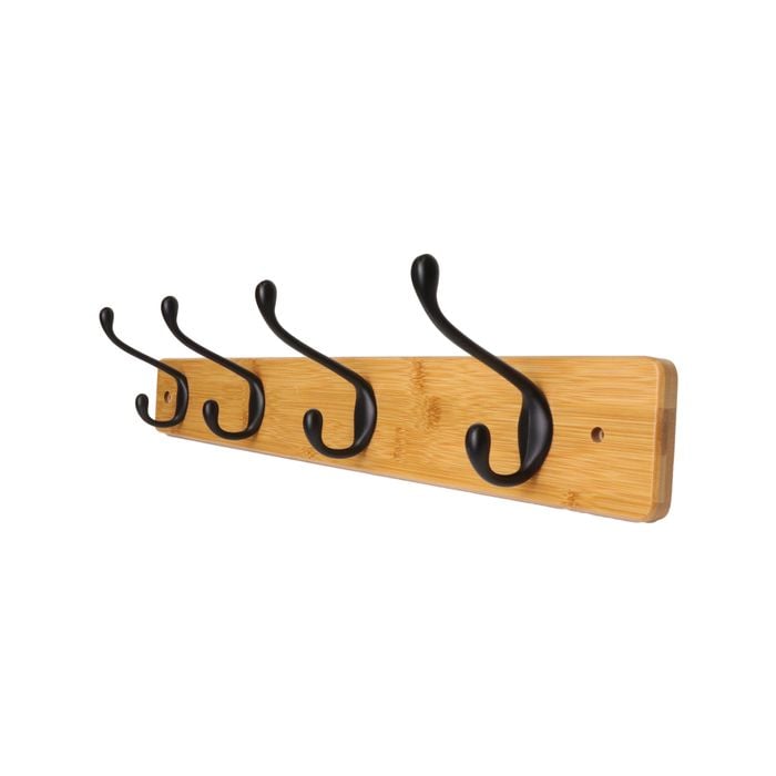 Adoored 4 Black Hook Bamboo Board Deco Hook Rack