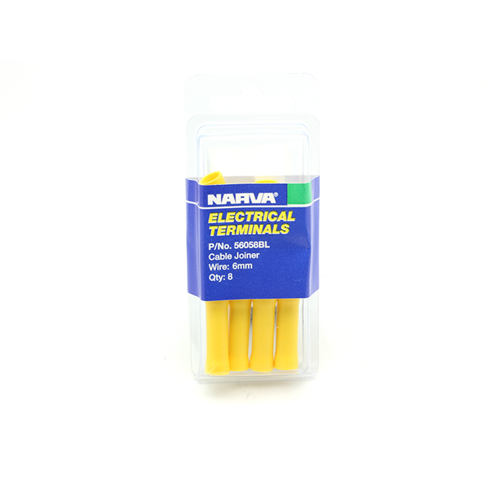 Narva 5-6mm Yellow Flared Vinyl Fully Insulated Cable Joiner (Butt Splice) - 8 Pack