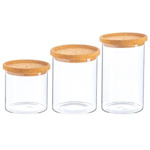 Argon Tableware Glass Storage Jar Set - Cork Lids - Modern Round Scandi Organisation Container Glass Jar - 3 Sizes