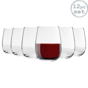 Lav Gaia 590 Stemless Red Wine Glasses - Set Of 12 Durable Stemless Wine Glass Drinking Tumblers For Red & White Wine
