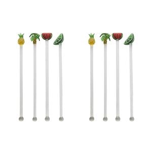 2x 4pc Porto Fiesta Glass Swizzle Stick Reusable Drink Stirrer 19cm
