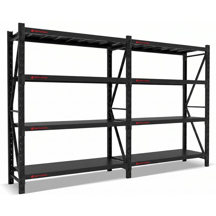 Centurion 2 Bay Heavy Duty All Steel Garage Shelving Unit 800kg Black Warehouse Workshop Storage Rack 2m