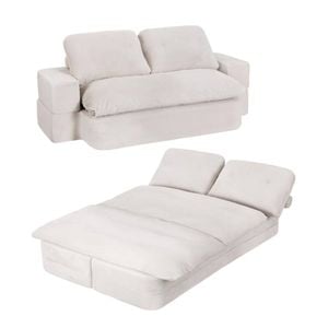 Homfurn Convertible Folding Sofa Bed 2-seater Corduroy 30d High-density Foam Boneless Couch Beige