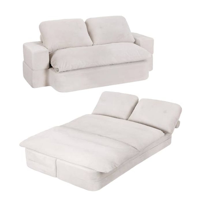 Homfurn Convertible Folding Sofa Bed 2-seater Corduroy 30d High-density Foam Boneless Couch Beige