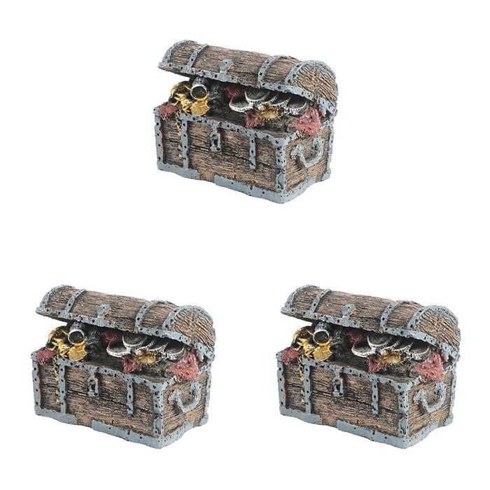 3PK Dudley's World Of Pets Treasure Chest Aquarium Decoration