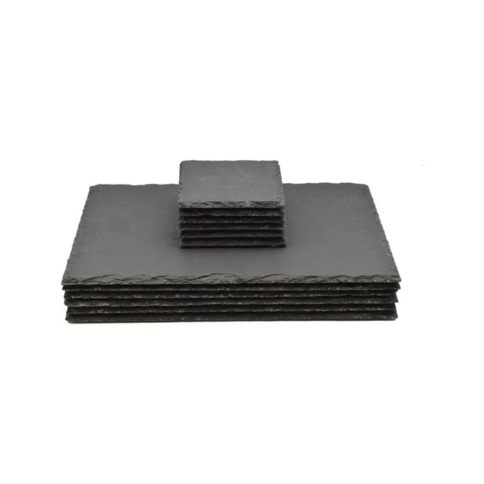 Argon Tableware Square Slate Placemats & Coasters - 12pc Kitchen Dining Table Mats Bar Drinks Coaster Protector Place Mats