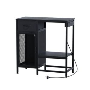 Ufurniture Fish Tank Stand with Power Outlet 3-Tier with Drawer Black