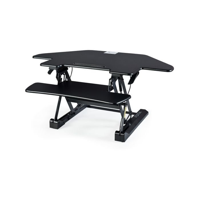 FORTIA Corner Desk Riser 110cm Wide Adjustable Sit to Stand for Dual Monitor, Keyboard, Laptop, Black