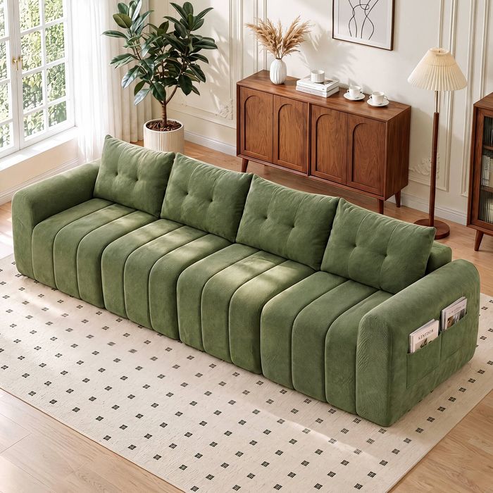 Advwin 300cm 4 Seater Sofa Chenille Modular Sectional Couch No Assembly Green