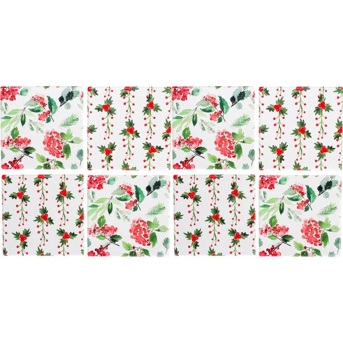 2x 4pc LVD Coasters Christmas Holly Decorative Barware/Serveware Home Kitchen