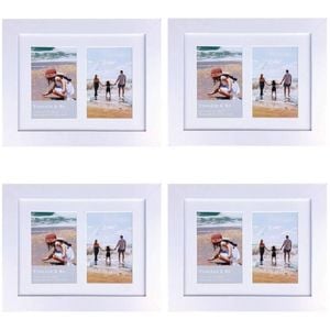 4PK Frankie & Me Wooden Collage 4x6'' Double Picture Frame Home Decor White