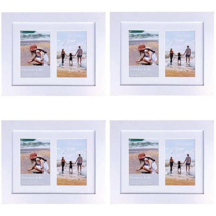 4PK Frankie & Me Wooden Collage 4x6'' Double Picture Frame Home Decor White