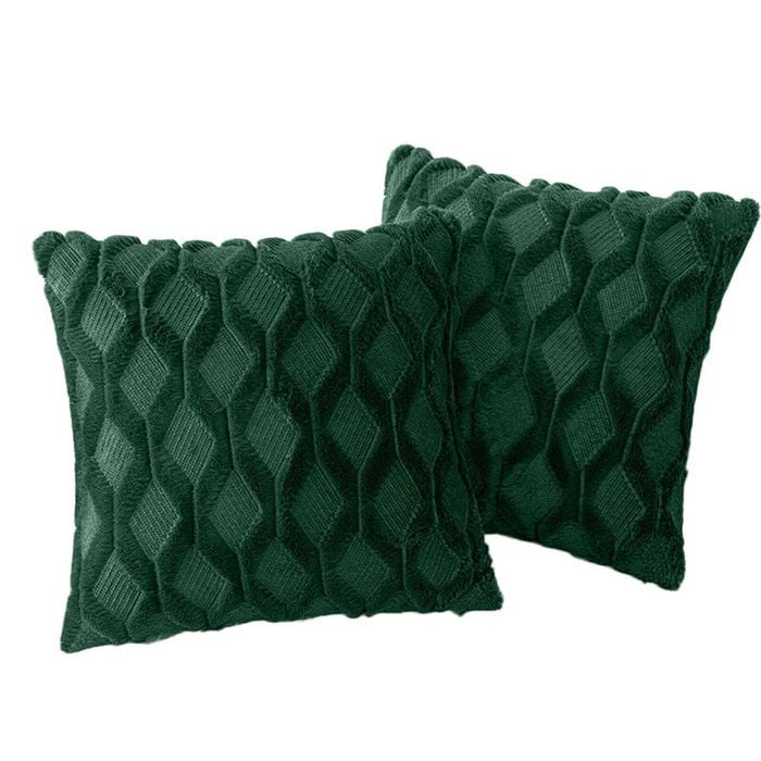 Catzon 2 Pcs Faux Wool Throw Pillow Covers Farmhouse Couch Pillowcases 45X45cm-Green