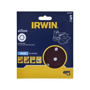 IRWIN 125mm 240G 8 Holes Quick Fit Random Orbital Sanding Discs - 5 Pack