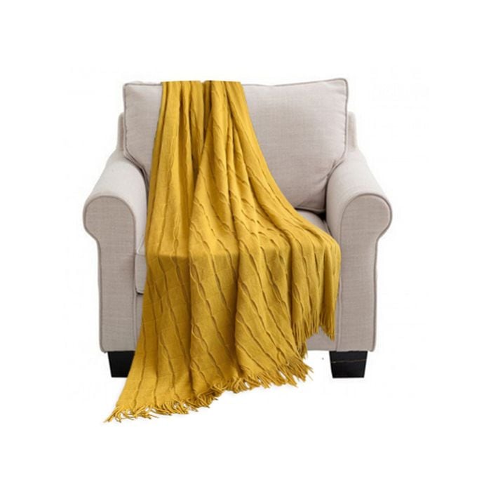 SOGA Mustard Textured Knitted Throw Blanket 130x170cm