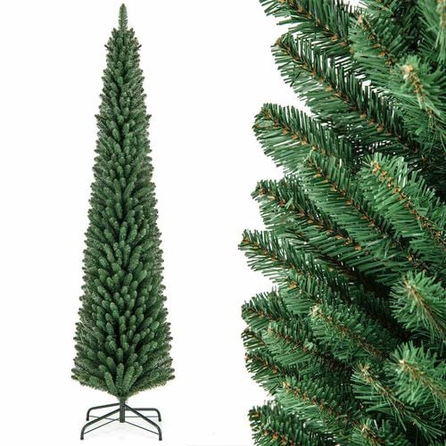 Costway 2.4M Pencil Christmas Tree w/295 Memory Wire Branch Tips Pre