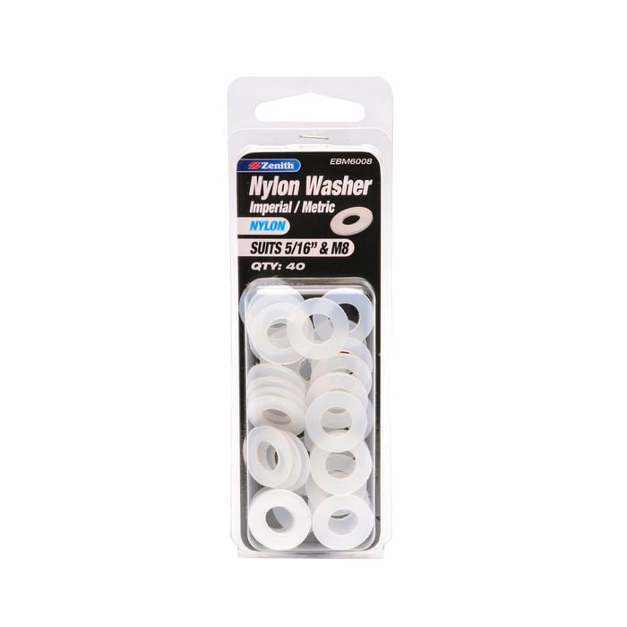 Zenith Nylon Washer Suits 5/16" & M8 40pk