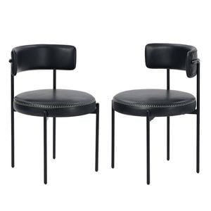 Oikiture 2x Dining Chair Round Kitchen Lounge Seats PU Leather Black