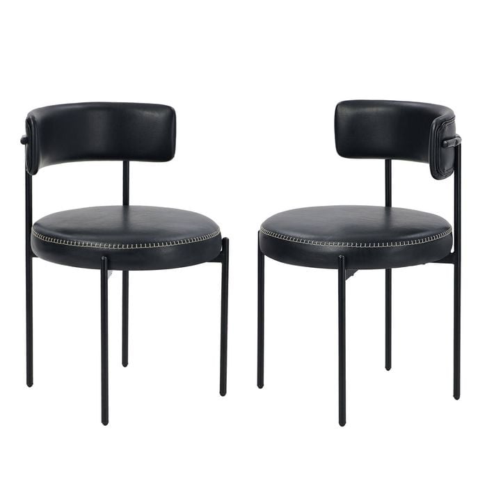 Oikiture 2x Dining Chair Round Kitchen Lounge Seats PU Leather Black