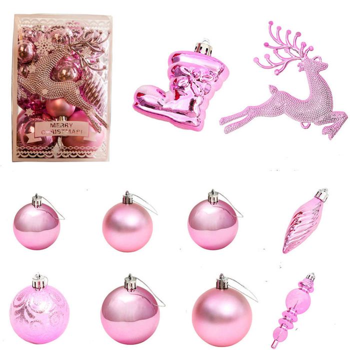 Catzon 30 Pcs Christmas Ornaments Matte Shiny Assorted Shape Shatterproof Balls for Xmas-Pink