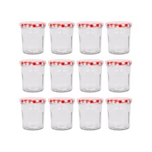 Argon Tableware 250ml Glass Jam Jars With Airtight Red Gingham Lids - Set Of 12 Empty Screw Top Kitchen Storage Preserving Jar