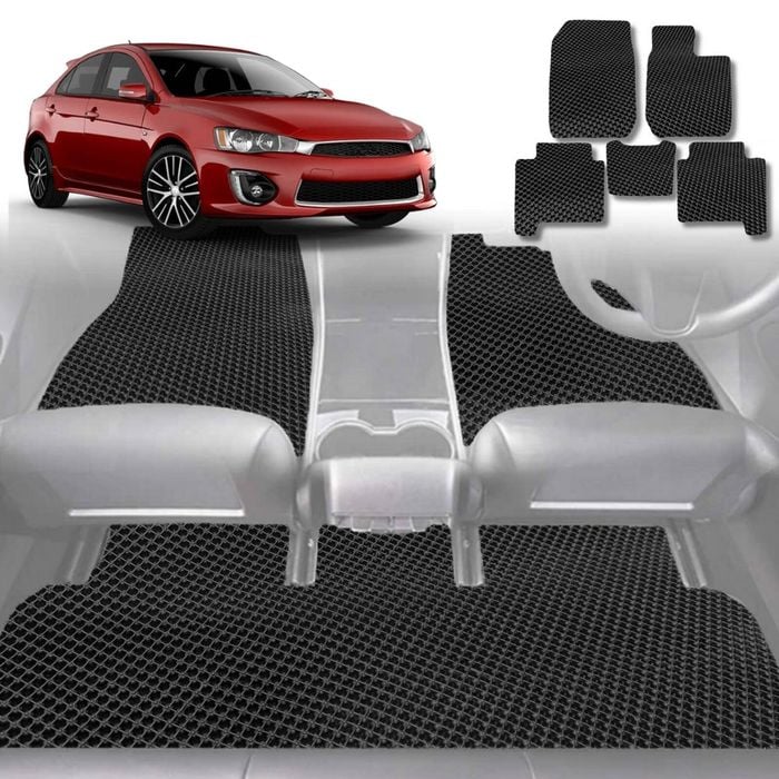 6D Diamond Car Floor Mats for Mitsubishi Lancer 2007-2017-Full Set-Black-Outback GT