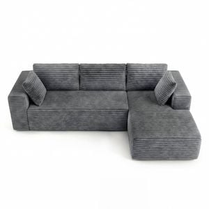 Ufurniture 277cm 3 Seater Sofa W/ Large Recliner No Assembly Corduroy Compressed Sofa Floor Lounge Couch Grey
