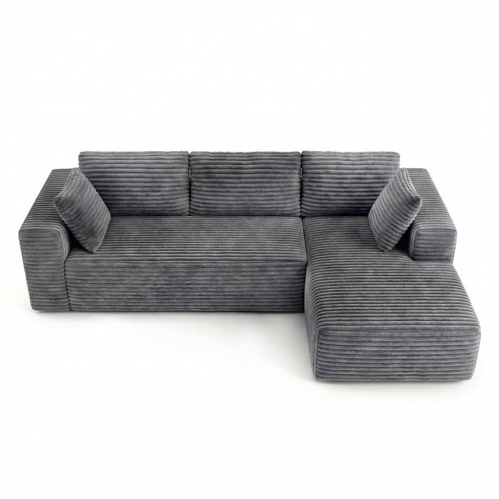 Ufurniture 277cm 3 Seater Sofa W/ Large Recliner No Assembly Corduroy Compressed Sofa Floor Lounge Couch Grey
