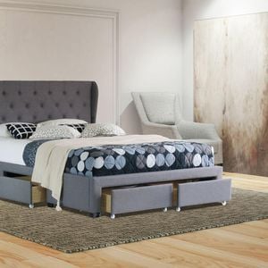 Istyle Wimbledon King Drawer Storage Bed Frame Fabric Grey