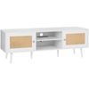 P&P White Rattan TV Stand 65 Inch Entertainment Unit with Power Outlet Storage